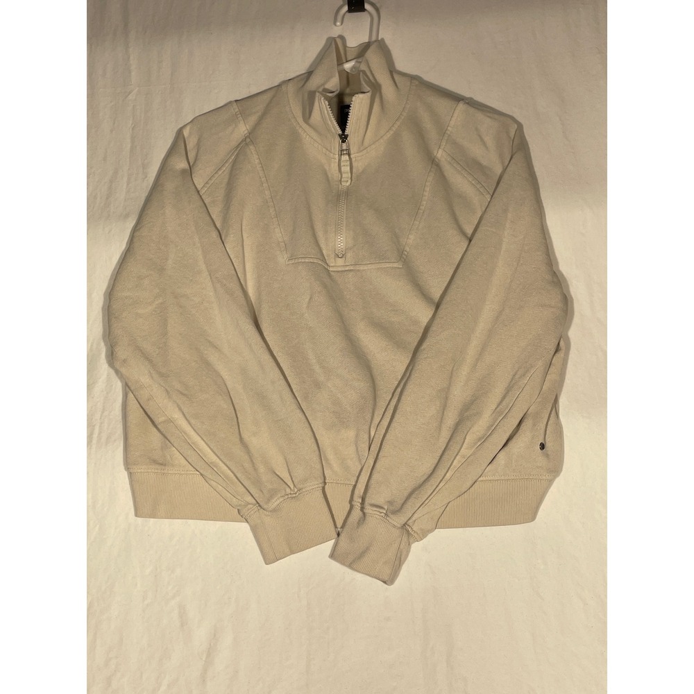 Prana Womens Hemp Blend Quarter Zip Sweatshirt Beige Large 2046111